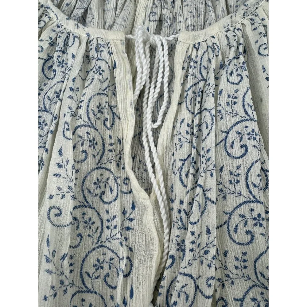 True Religion Womens Boho Top S Blue & White Trellis Print With Princess Seams - Picture 14 of 16